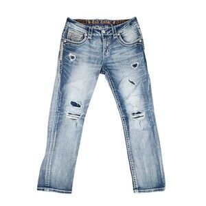 Rock Revival Norman Straight Distressed  Blue Jeans Tag 32x30 (36x30 Actual)